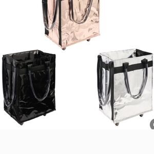 Stylish Metallic Rolling & Collapsible Tote Bag - Black And Silver